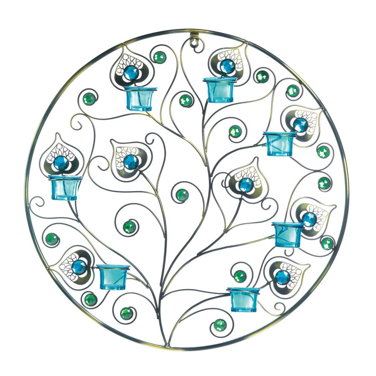 23'' Peacock Plumes Circular Candle Wall Sconce